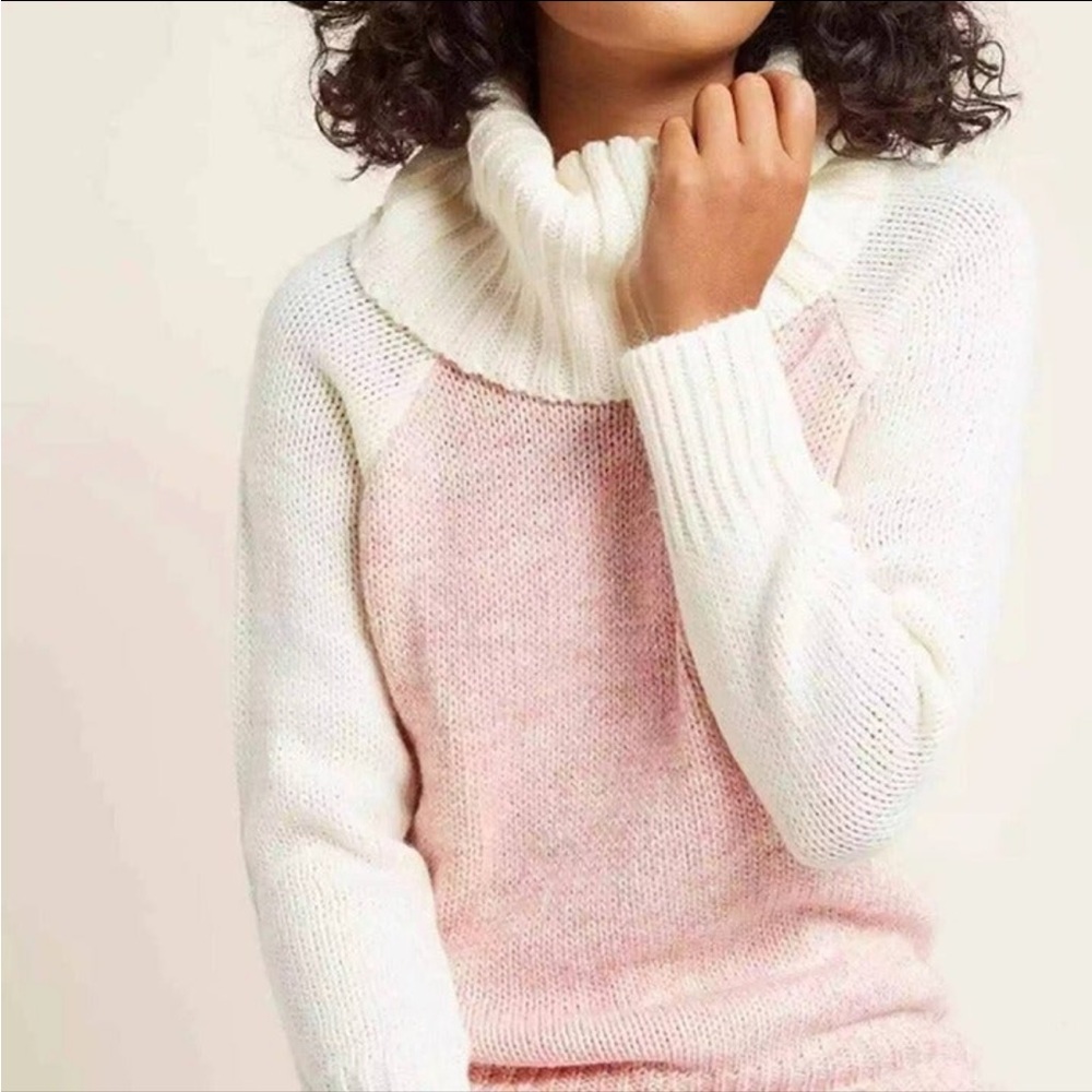 NWT ModCloth Raglan Cowl Neck Pink Color Block Cozy Knit Turtleneck Sweater LG - Picture 2 of 12